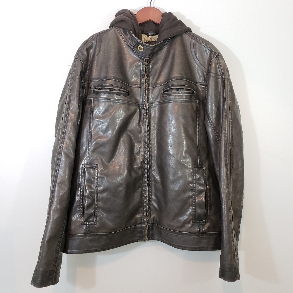 LIKE NEW! Sonoma Men's Faux Leather Hood Jacket